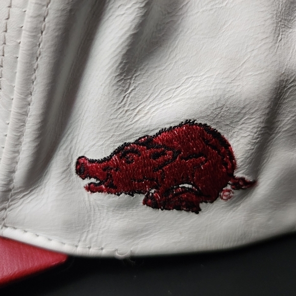 Modern Brand Arkansas Razorbacks Leather Snap-back Hat Cap OS One Size USA Made - Picture 6 of 12